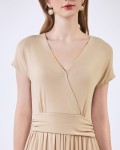 SIXDO G-Beige V-Neck Woven Flared Dress